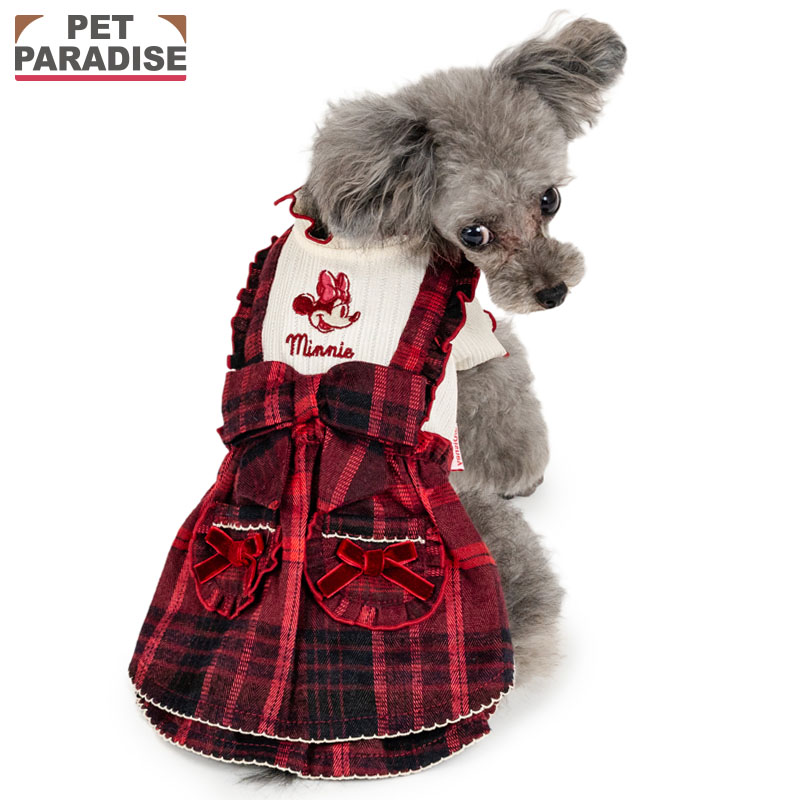 ディズニー ミ二ーマウス 犬 服 冬 チェック ワンピース 小型犬 | ブランド カジュアル おしゃれ かわいい かっこいい レッド
