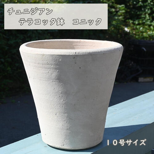 チュニジアンテラコッタ　コニック　 植木鉢　10号テラコッタ鉢　白　おしゃれ　水抜き穴あり｜園芸百貨店何でも揃うこぼんさい