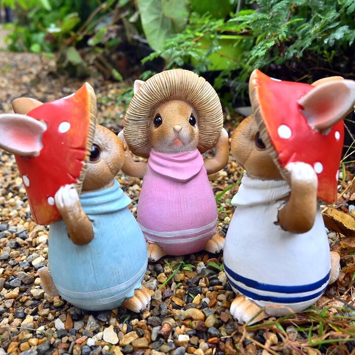 楽天市場】きのこ帽子のうさぎ うさぎ きのこうさぎの置物 置物