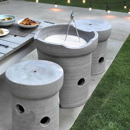 日本製国産三河焼 きのこテーブルセット 枝炭コンロ 七輪 書き割り 庭園テーブルセット BBQ 速見表 庭 丸焼き