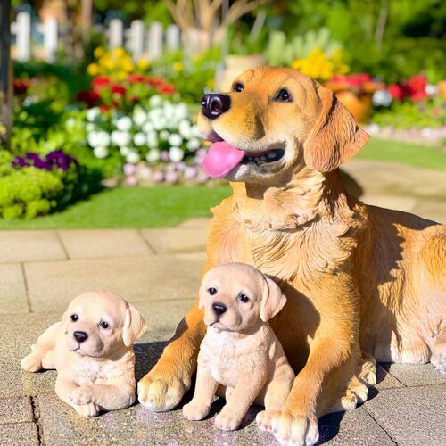 親子 WOOBIA ブラドールレトリバー うつぶせ お座り ３つ仕掛ける 飾りつけ 愛くるしげ飾りつけ 犬の飾りつけ 茶色い犬 ラブラドール 茶飲み友だち3匹 お庭や部屋の入り口に飾るとgood！ 本物のような飾りつけ ノンとビスキットとパイ
