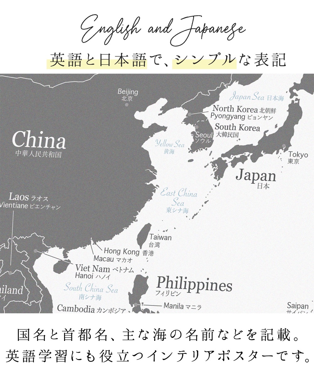 おすすめネット おふろポスター 世界地図 グレー ポスター おしゃれ 国名 白地図 ウクライナ ロシア ベラルーシ ジョージア コーカサス キーウ キエフ こども 壁 ミニマルマップ お風呂 防水 Qdtek Vn