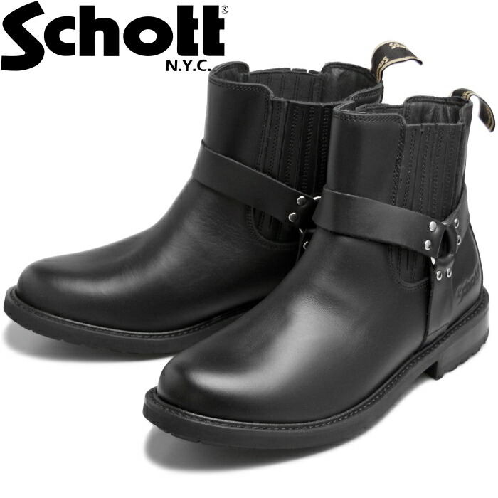 【お買い物マラソンポイント最大10倍】 Schott RING BOOTS ショット リングブーツ S24102 ブラック ワークブーツ メンズ 本革 エンジニアブーツ サイドゴアブーツ レザー バイカーブーツ ミリタリーブーツ 革靴 バイク靴 アウトドア キャンプ 日本製 2024秋冬新作 送料無料|MiniMonkey スニーカー&ブーツ