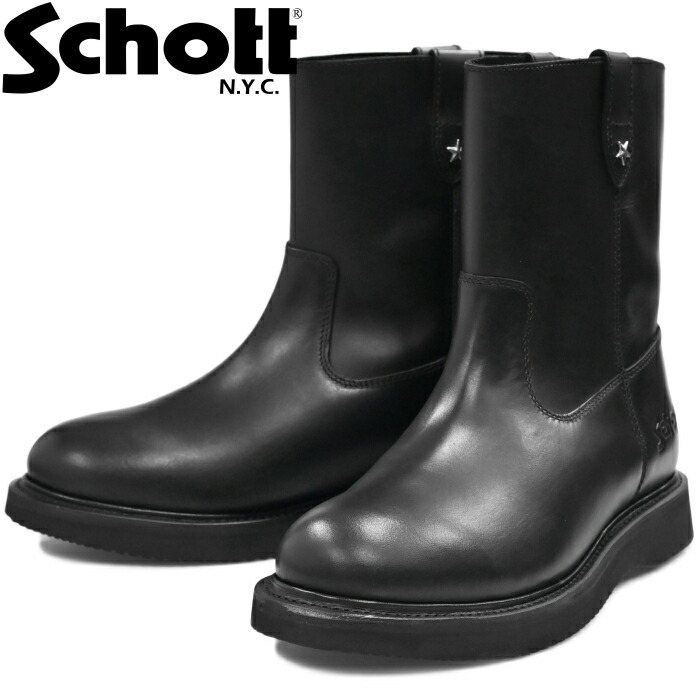 Schott ONE STAR WELLINGTON BOOTS ショット ワンスター ウェリントンブーツ S25601 ブラック エンジニアブーツ ウエスタンブーツ ペコスブーツ ワークブーツ メンズ 本革 レザー メンズブーツ バイカーブーツ レザーブーツ バイク靴 アメカジ アウトドア キャンプ 送料無料
