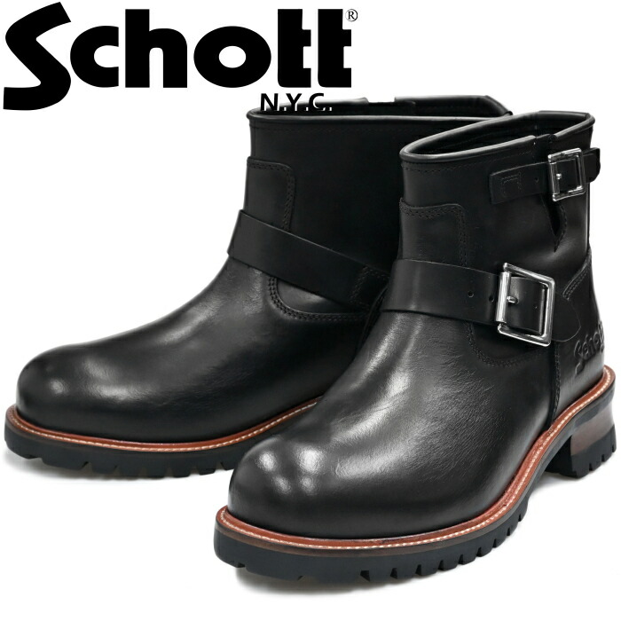 【お買い物マラソンポイント最大10倍】 Schott SHORT ENGINEER BOOTS ショット ショートエンジニアブーツ S28002 ブラック ワークブーツ メンズ 本革 エンジニア ブーツ レザー メンズブーツ バイカーブーツ レザーブーツ バイク靴 アメカジ アウトドア キャンプ 送料無料