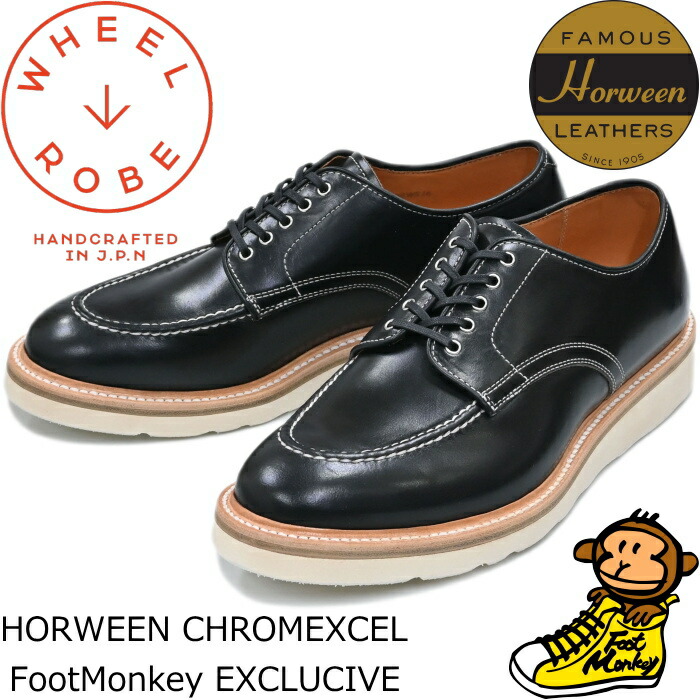 WHEEL ROBE HEAVY STITCHING MOC TOE ウィールローブ 15078F 黒いこと クロムエクセル U心付けシューズ モックトゥシューズ メンズ 商行為シューズ 本革 なめし革 細工物御召しもの 通い 日本製 フットモンキー別注 差し上げ物 貨物輸送無料