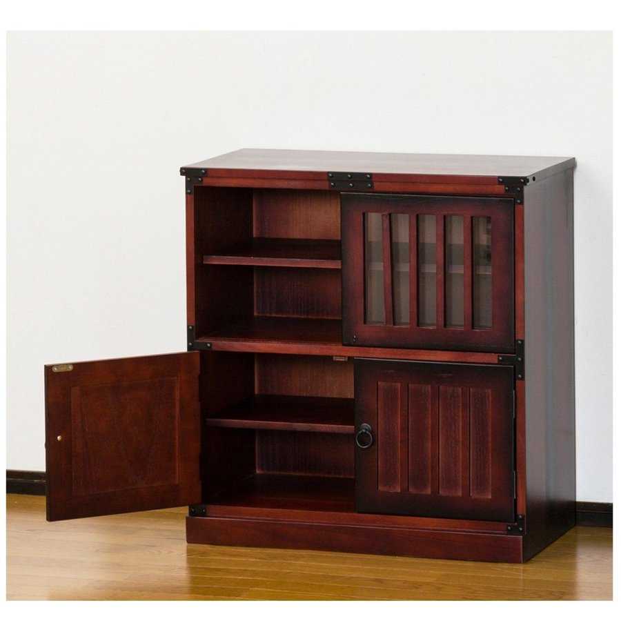 楽天市場】民芸調 水屋 幅67×奥行34.5×高さ70cm 食器棚 カップボード