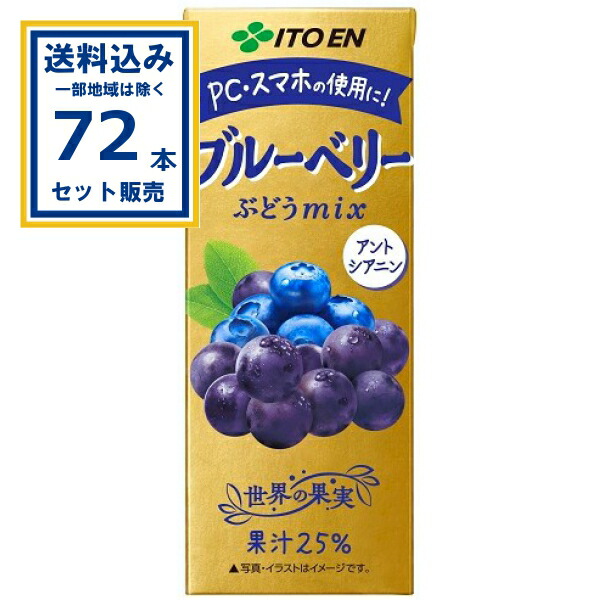 伊藤園 ブルーベリーぶどうmix 紙パック 200ml×24本×3ケース (72本)(送料無料、一部地域は除く) 国内製造 PCスマホ使用に 果実25% アントシアニン