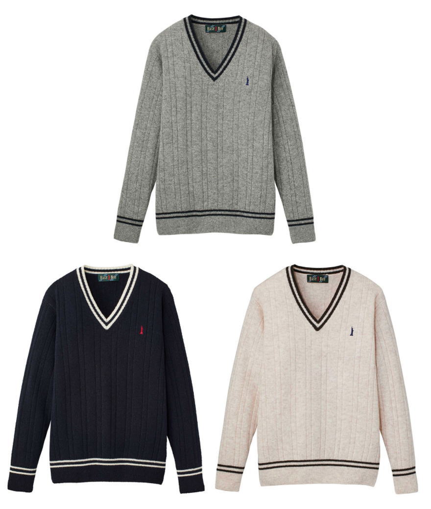 Eastboy イーストボーイ ラムウールセーター Vネックセーター プルオーバー ライン入り スクールセーター 制服 Oswegocountybusiness Com