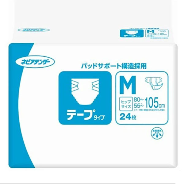 【ケース販売】ネピアテンダー テープタイプ Mサイズ 袋入数24枚&times;ケース入り数3袋 ケース販売 介護用紙おむつ パッドタイプ 王子ネピア 尿もれ 失禁 大人のおむつ 介護 介助 入院 自立排泄 排せつ 寝たきり 老後 高齢者施設｜みんなの介護用品 専門店