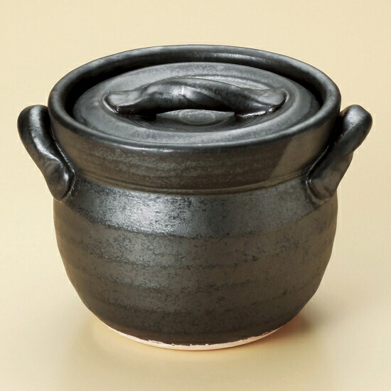 黒釉田の実釜 2合炊 萬古焼 和食器 ごはん鍋 お役目用 和食 和風 田の実 鯛めし 炊き込み田の実 煮炊き一皿分の料理 日本一皿分の料理 飲食店 小料理屋 仕立て上げる一皿分の料理 日本製