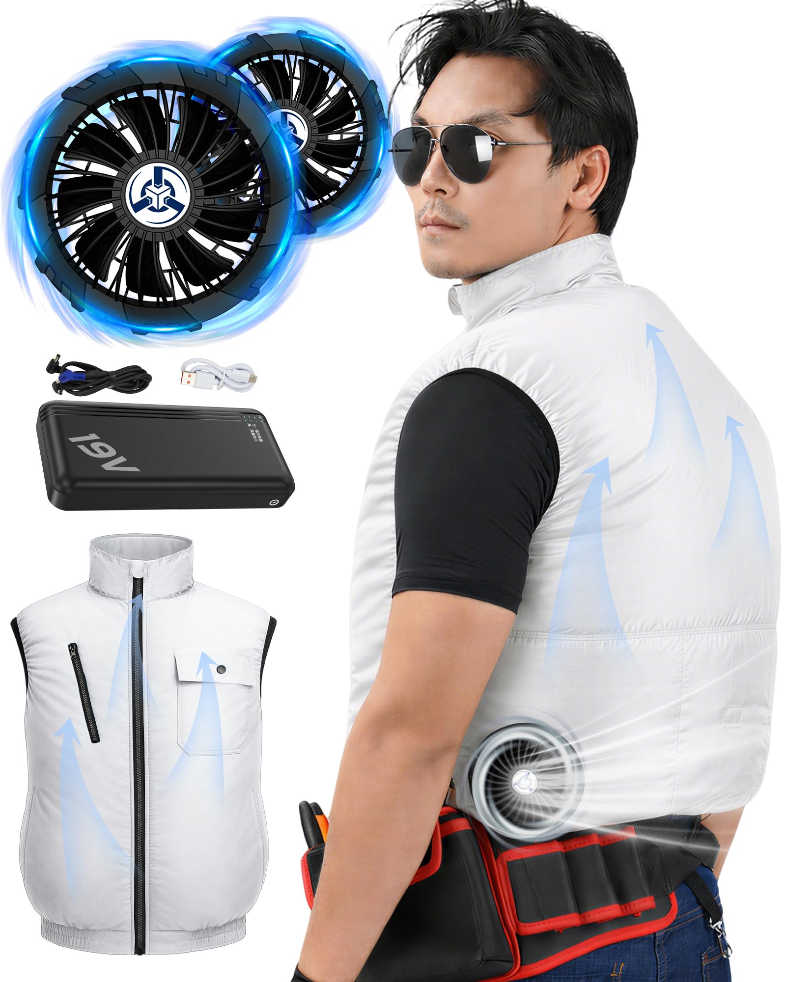 [Sumeriy] 空調作業服 【2026暴風ファン DC19V超高出力】 ファン付きベスト 薄型 4段階風量調節 日本製暴風モーター 強化9枚羽根 大容量バッテリー付き UVカット 男女兼用 熱中症対策 グッズ 工事｜みんなのマーケット