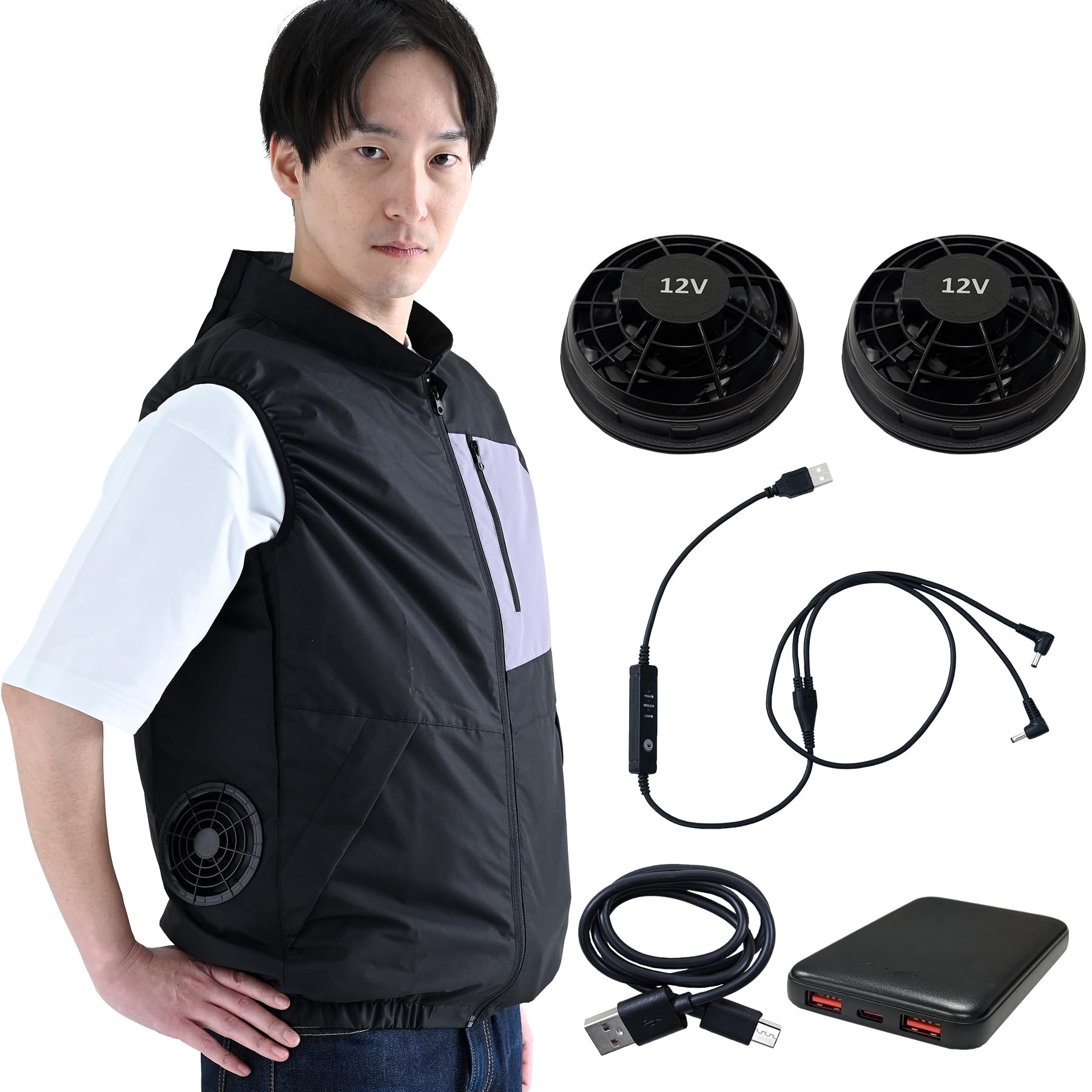 [山善] 空調ウェア ファン付きウェア ベスト バッテリー付きフルセット USB充電 12V 5000mAh パワフル送風 ポリタスラン生地 保冷剤ポケット UV90%カット ファン掃除可能 作業服 カゼフィット KF6C｜みんなのマーケット