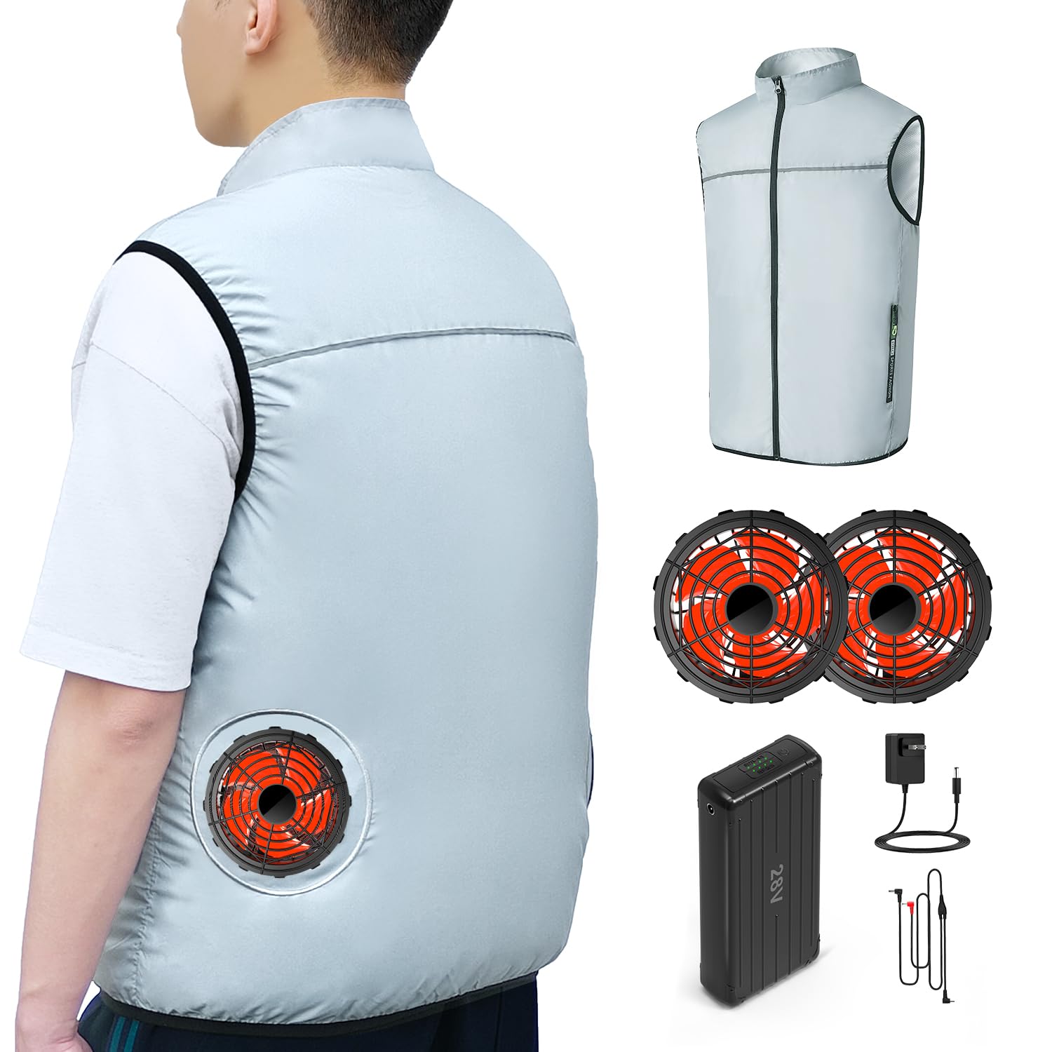 冷房装置やり方服 気違い付き添い人より良い 蓄電池仕掛ける 30000mAh 大電気容量 28V 高最終生産物 4座標軸風量合わせる UVとり捨てる 軽さ 薄っぺら 男女兼用 猛暑打つ手 薄墨色 3XL