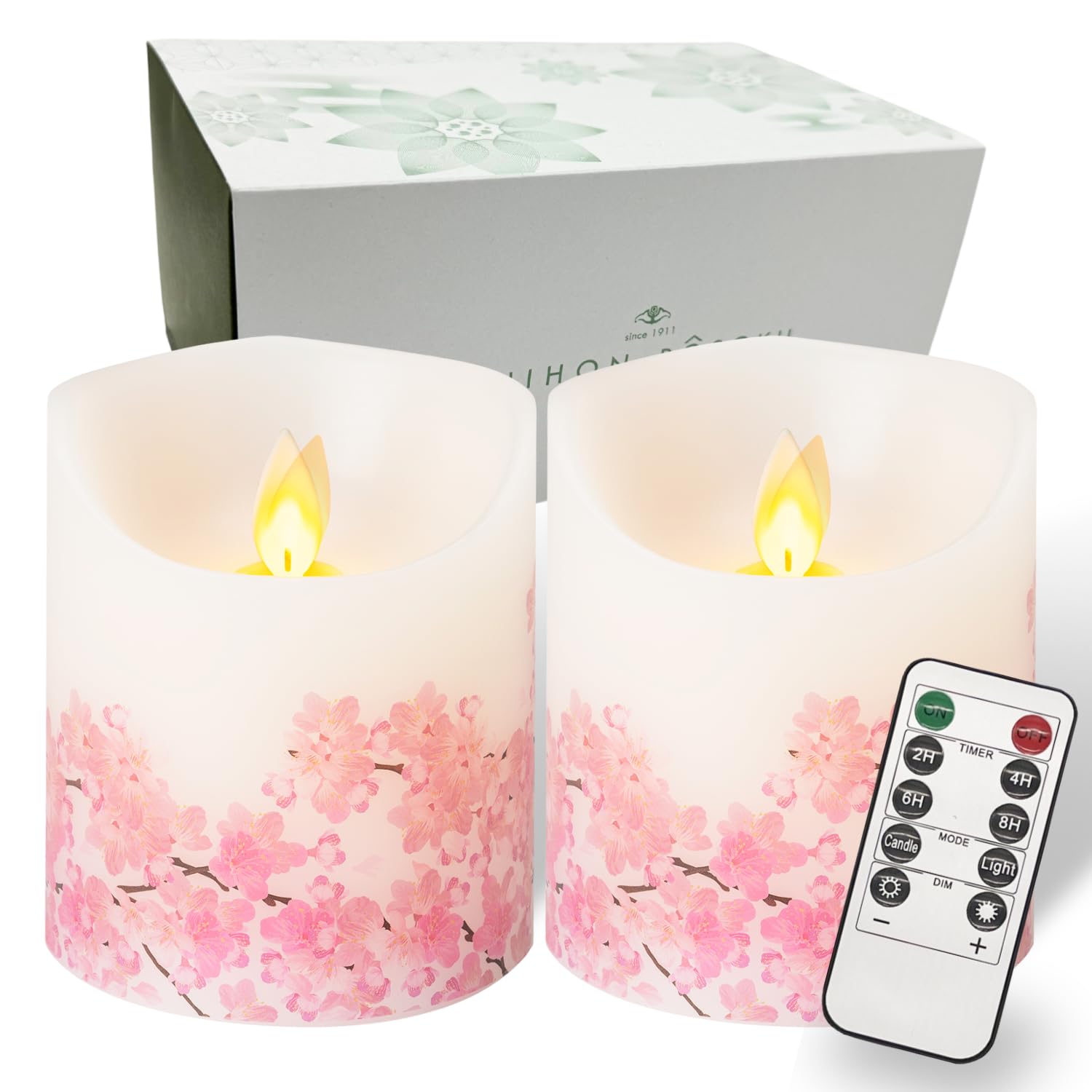 仏壇用 LEDろうそく 2個仕掛ける 蓄電池式 揺らぐ炎 桜柄 仏具 蝋燭 点火装置 安全性のある 省エネ 御盆 お涅槃 法事 供養