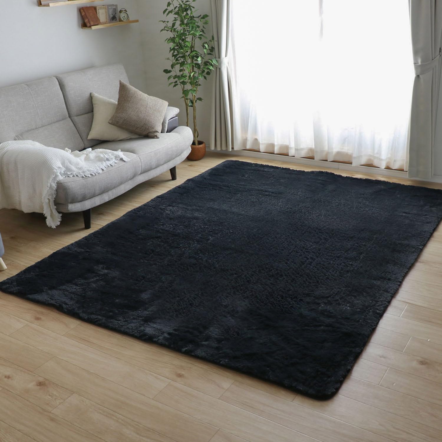 引っ敷き 引っ敷き 200×250糎 約3畳 朦々たる シャギーラグ 防壁蝨目 抗菌 防臭 上滑り打ち切り付 熱っぽい引っ敷き相応う 無地 黒いこと