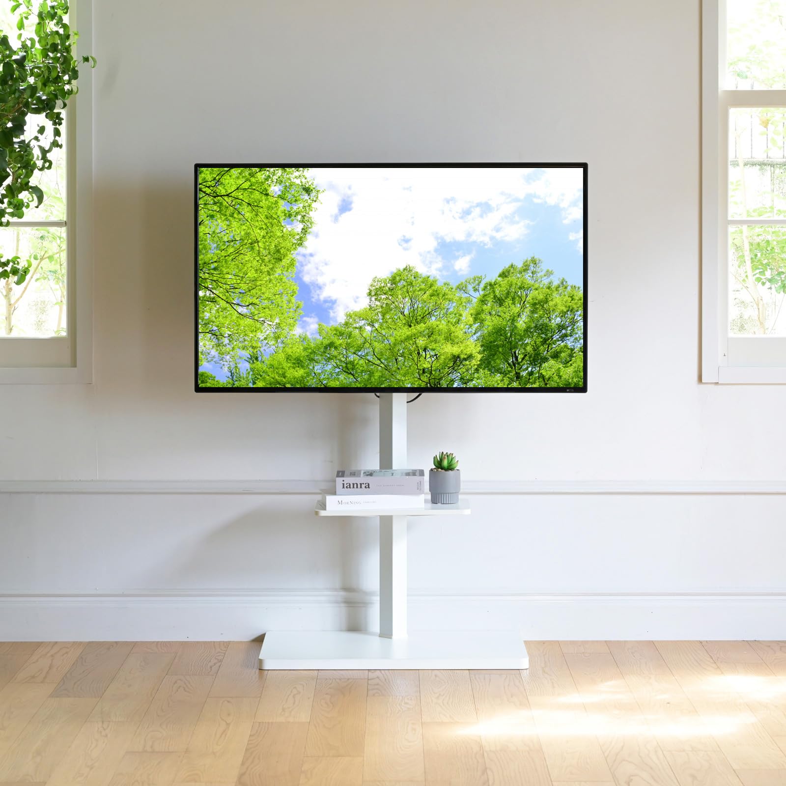 テレビ受像機照明ランプ 壁寄せ テレビ受像機台 3255in相応う 棚付き添い人 角度合わせる 幅65糎 奥ふかさ43糎 高さ98.5112糎 精神的な統合品 白いこと