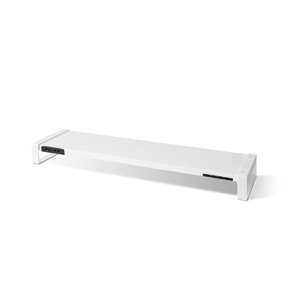【サインキングダム】モニター台 モニタースタンド USB3.0 コンセント搭載 幅80cm&times;奥行21cm 机上台 PCスタンド パソコン 台スチール製 耐荷重50kg ノートパソコン/プリンター/iMac/タブレットパソ｜みんなのマーケット