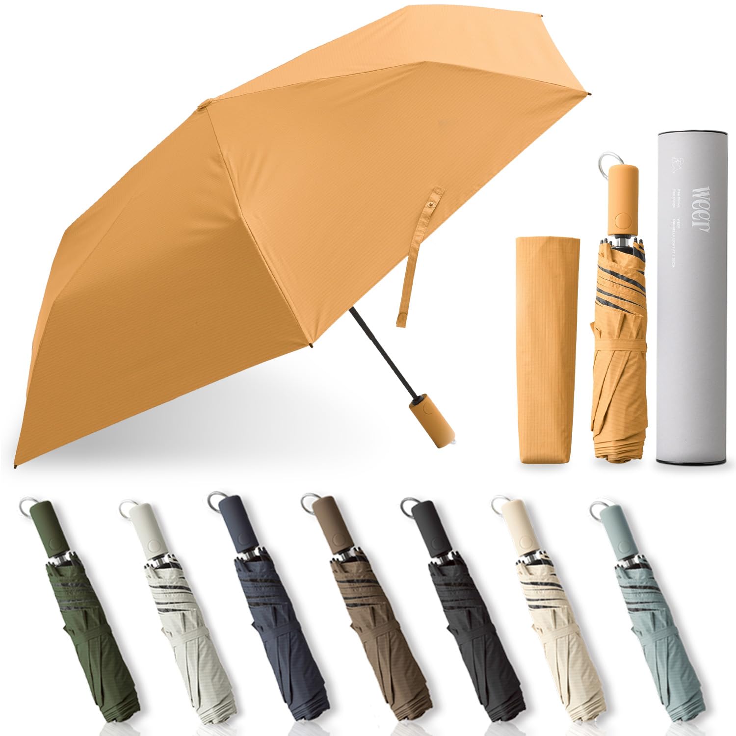 折りたたみ傘 自動小銃開閉 日がさ 晴雨兼用 50糎 軽さ 約185g UVとり捨てる100% ワンタッチ 炭素親骨 パウダーコンパクト 思わしい メンズ レディース オレンジ色