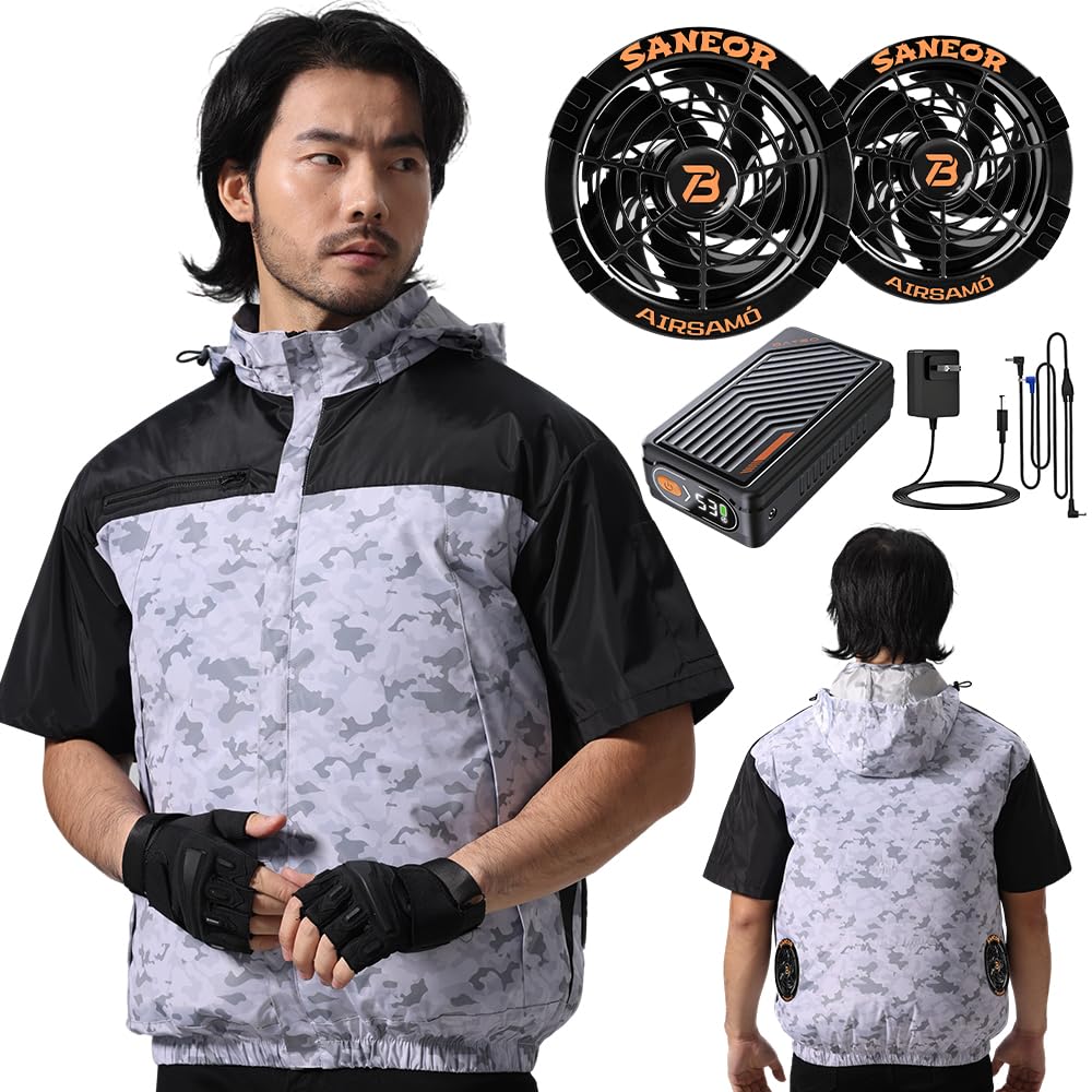 [Daonaca] 作業服 半袖 【53V超高出力 46500mAh ファン付き作業服 2種類駆動モード 7段階風量調節 14H連続稼動 ウェア 100%ポリエステ 作業着 UVカット PSE認証済み 男女兼用 猛暑対策 [日本国内ブラン｜みんなのマーケット