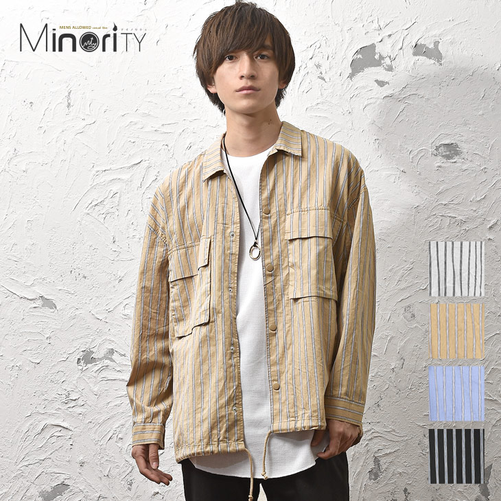 コーチジャケット メンズ オーバーサイズ ビッグシルエット ビッグサイズ ジャケット ストライプ ビッグポケット 長袖 韓国 ファッション 春服 春 夏服 春夏 メンズファッション モード系 ストリート系 マイノリティ Minority 1ページ ｇランキング
