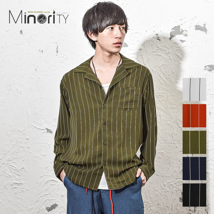 楽天市場 オープンカラーシャツ メンズ 開襟シャツ ストライプ 開襟 シャツ オープンカラー シャツ ストライプ柄 長袖 韓国 ファッション 春服 春 春夏 メンズファッション モード系 ストリート系 マイノリティ Minority ｍｉｎｏｒｉｔｙ マイノリティ
