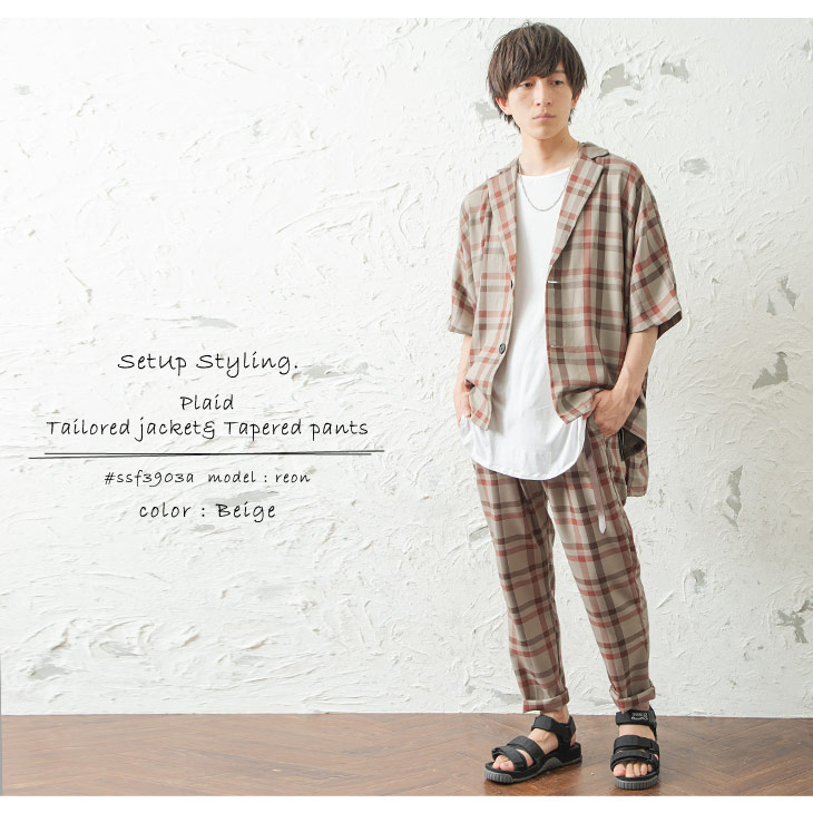 楽天市場 セットアップ メンズ 半袖 テーラードジャケット テーパードパンツ チェック パンツ チェック柄 オーバーサイズ ビッグシルエット セミワイド パンツ ゆったり 2点セット Set Up 韓国 ファッション 春服 春 春夏 メンズファッション モード系 ｍｉｎｏｒｉｔｙ