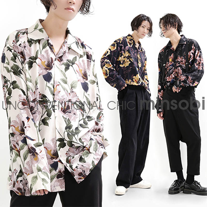 楽天市場 3color ビッグシルエット シャツメンズ フローラルシャツ 花柄シャツジャケット メンズ ロング丈 ロングシャツ 韓国ファッション 花 柄シャツ アロハシャツ フローラルシャツ Minsobi