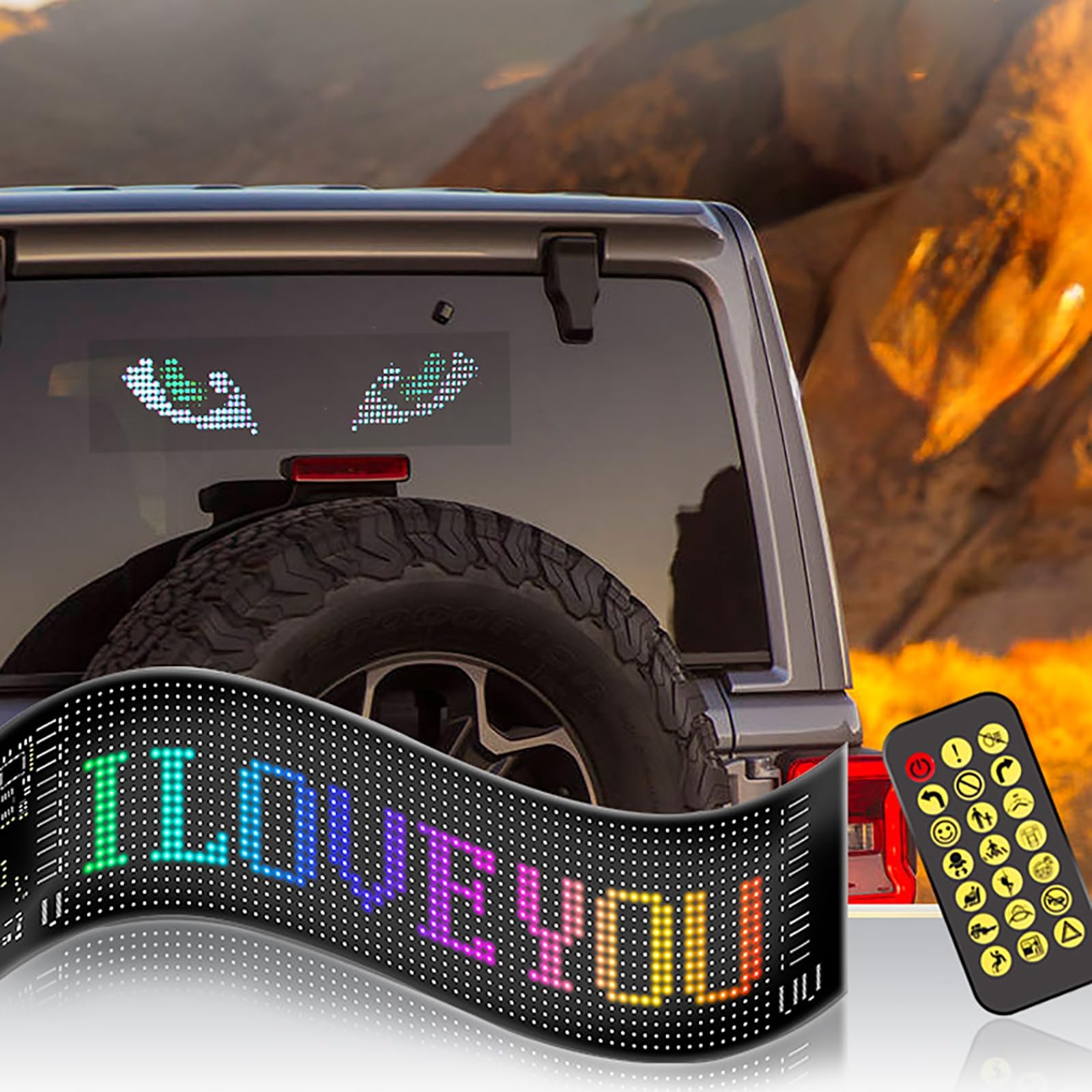 車デビルアイ 車の窓のためのカラフルなアイランプソフト画面 デビルアイ led スクリーン 防水・防塵 アプリ制御 カスタマイズパターン 簡単操作 自由に曲げることができ 持ち運びも簡単です 車用デビルアイライト led ディスプレイスクリーン さまざまな車種に適しています