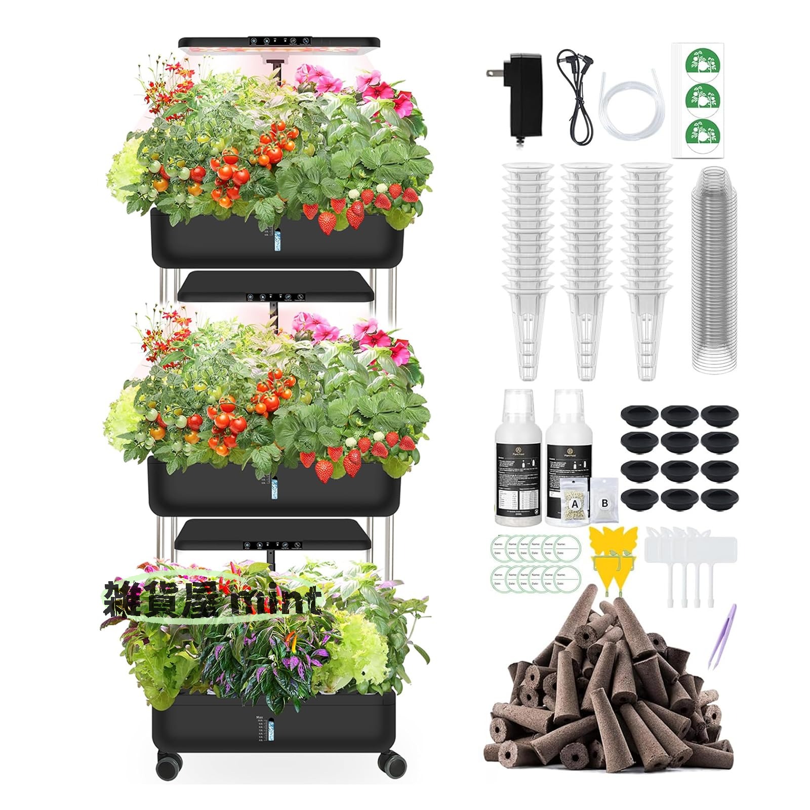 水耕栽培キット 野菜栽培セット 自宅用 70W 全スペクトル 植物育成ライト付き 多段独立設計 高さ調節可能 10L大容量自動水循環システム すいこうキット 野菜・果物・ハーブ・花に最適 家庭菜園 室内園芸セット ホワイト 3層|雑貨屋 mint