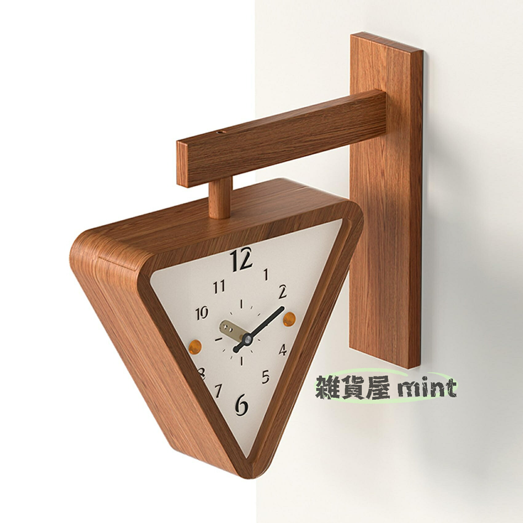 両面時計 壁掛け 木製 360° 回転式 三角デザイン 静音 リビング・コーナー用 ダブルフェイス おしゃれ アンティーク リビングルーム コーナー電子時計 寝室 レストラン カフェ ポーチ ショップ ホテルでの使用に最適