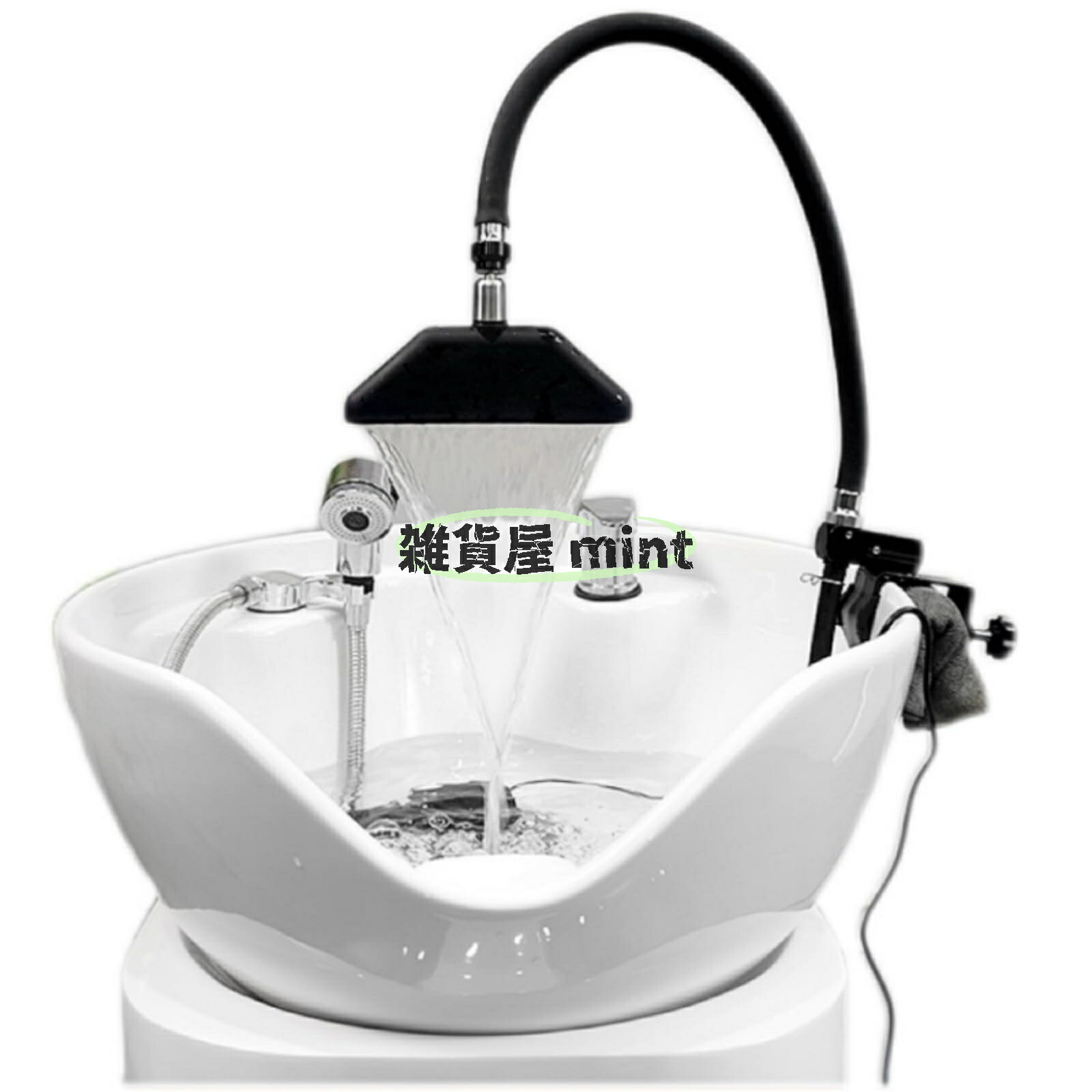 ヘアスパヘッドセラピー備品、揚水機付き添い人、360°道のり合わせる能力のある、移動性水循環過程ヘッドセラピーデバイス、頭顱揉み療治滝、ヘアサロン用 (滝シャワー水循環過程書き割り)