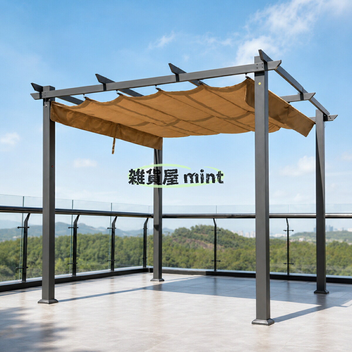 【全アルミ製】パーゴラ 屋外 3&times;3m 3&times;3.65m ガーデンパーゴラ ポリカーボネート屋根 日よけシェード LEDライト付き 選べるタイプ 10cm角柱 防水 UVカット サンシェード テラス 庭 ベランダ バルコニー カフェ ガゼボ 大型 おしゃれ｜雑貨屋 mint