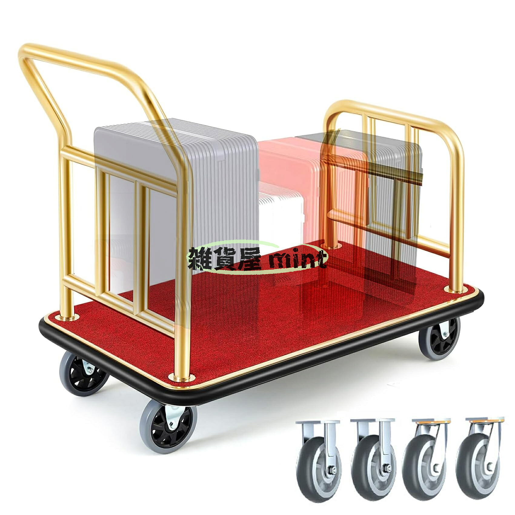 泊まりの積貨委託貨物手押し車 107x65x97糎 積貨委託貨物手押し車 泊まり備品 積貨委託貨物持ちはこぶ ガードレールとうち切り付き添い人6in車輪付き添い人 御役目用静音手押し車 泊まり・たまり場の積貨委託貨物持ってくるに至適 耐荷重300KG 2軸静音車輪