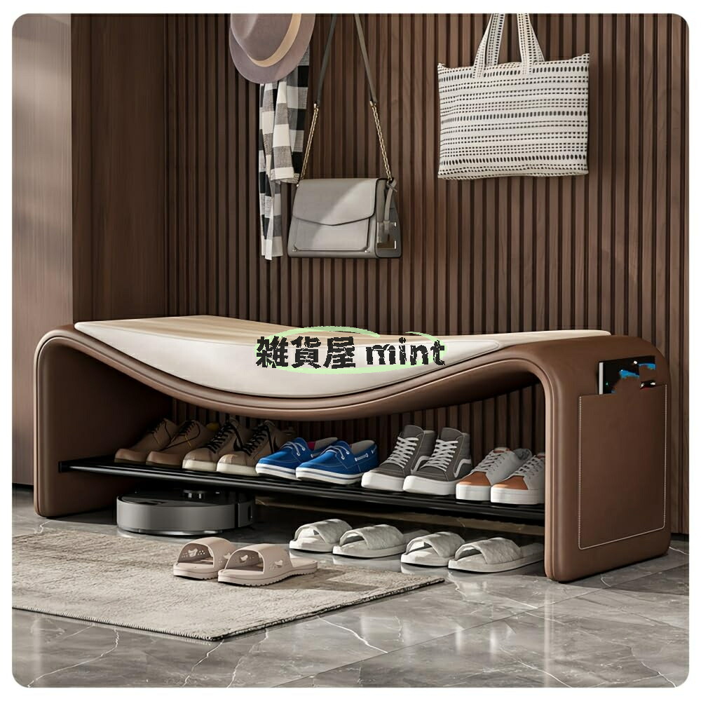靴の召し替え用長椅子/収納家具、ロング、靴仕合わせ付き添い人腰掛け、姿勢衣嚢、座ったり納めるしたりできる多役立つこと、長さは80/100/120糎、部屋の入り口、エントランス状態、リビング御部屋に適しています (茶＋白,120糎)
