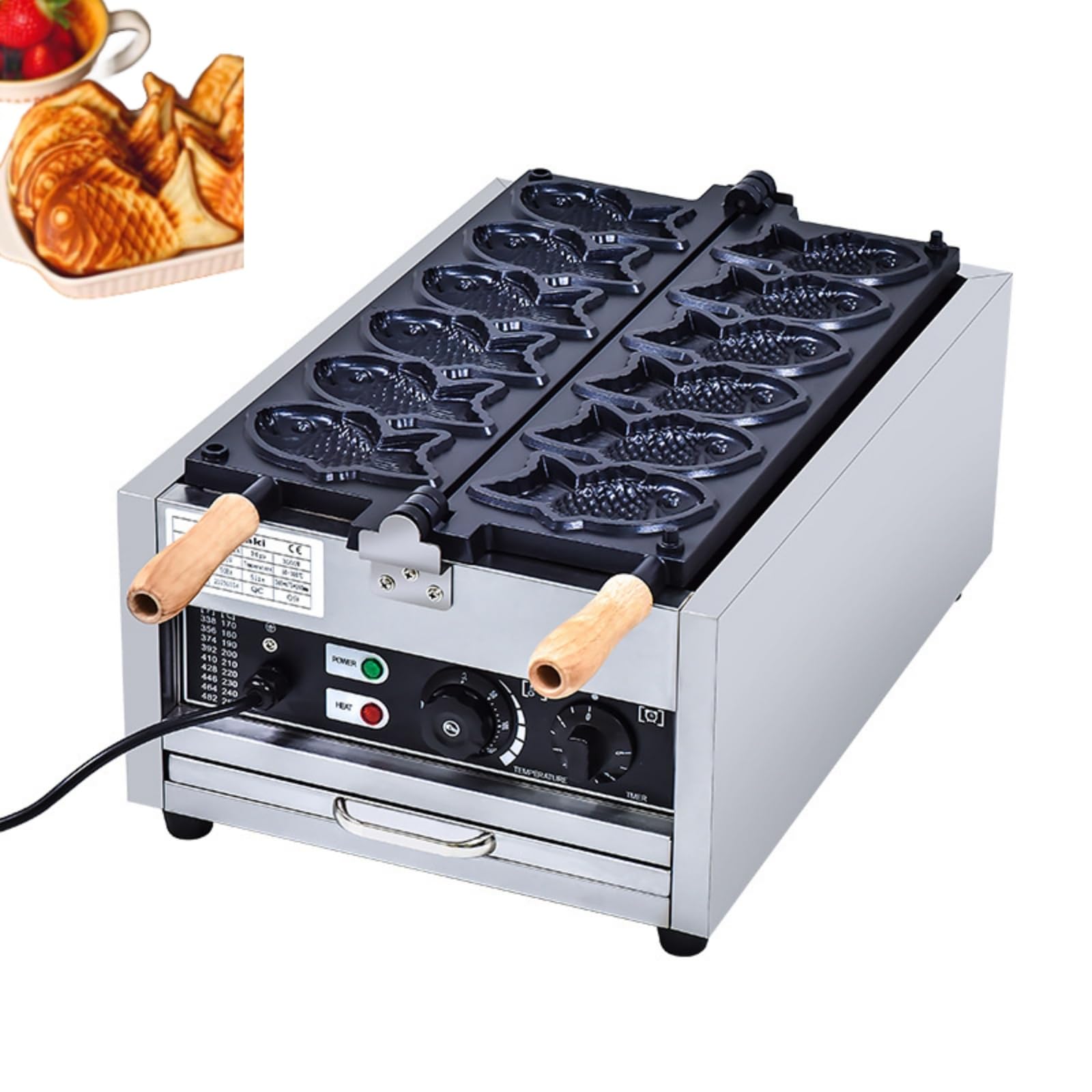 『ポイント4倍!7月限定!』業務用電熱たい焼き機 6個、業務用電熱たい焼き焼き機、アイスクリームたい焼き焼き機、均一加熱三型焼き機(シルバー ) (6個)|雑貨屋 mint