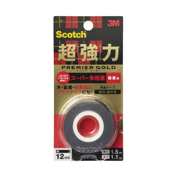 【ポイント8倍! 4/16限定】 （まとめ） 3M スコッチ超強力両面テープ プレミアゴールド （スーパー多用途） 粗面用 12mm×1.5m KPR-12R 1巻 【×10セット】 6,541円