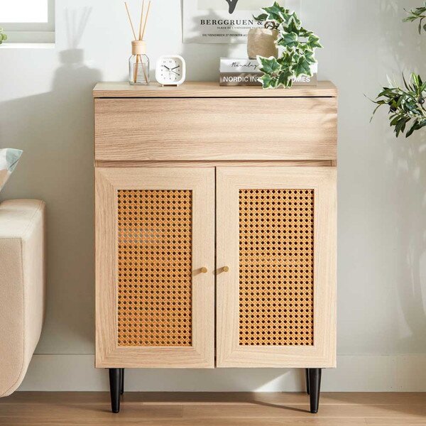 ラタン調 ルーター キャビネット ナチュラルオーク ケーブルボックス 収納ボックス コード収納 収納家具