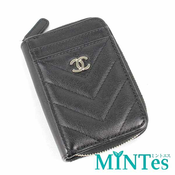 Chanel シャネル ココマーク Vぬい目 コインケース 黒いこと しろがね色金具 子ヒツジひと肌 なめし革 御釣り入れ 小入れもの 【中古】 レディースコインケース-バッグ・小物・ブランド雑貨-財布・ケース