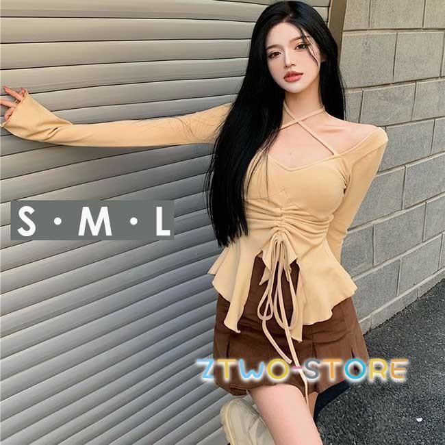 トップス レディース 胸元 強調 春 夏 インナー ダンス衣装 縄を引く おしゃれ ベージュ ヒップホップ スウェット
