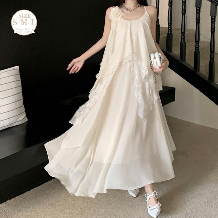 キャミソールワンピース レディース ロング きれいめ キャミワンピース シフォン フレア ノースリーブ 春夏 切り替え Aライン ロングワンピース フレアワンピース 大きサイズ ゆったり かわいい 旅行 シンプル オフィス リラックス カジュアル 春 夏 上品 ベージュ