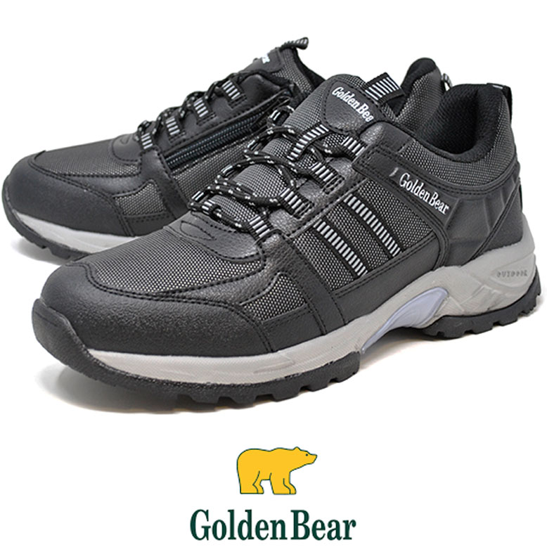 防水 スニーカー ゴールデンベア メンズ Golden Bear 147 ブラック 黒 防滑 ファスナー付き レインシューズ レインスニーカー 雨 アウトドア シューズ ローカット レースアップ 定番のお歳暮 冬ギフト