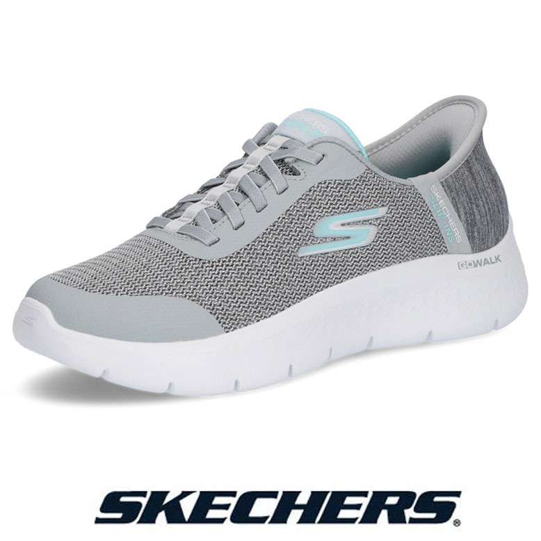 スケッチャーズ スリップインズ レディース 幅ひろい スリッポン スニーカー 広広とした SKECHERS SLIP-INS 124842W GYAQ 薄墨色/アクア ハンズフリー ゴーウォークフレックスケイリー GO WALK FLEX-KAYLEE