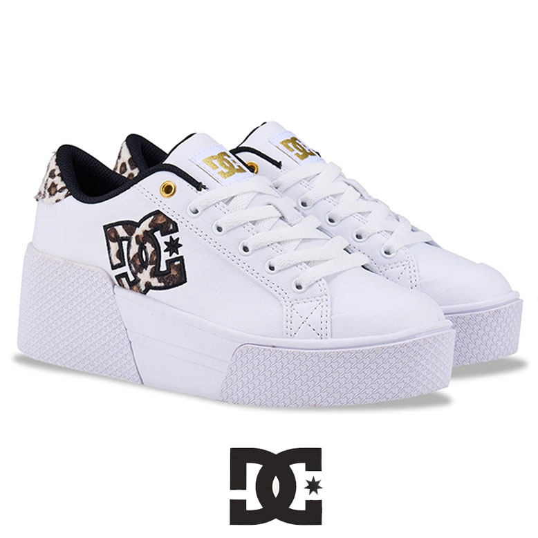 DCシューズ レディース スニーカー 厚底 DW254602 WLB ホワイト/レオパード チェルシー ライトウェッジ CHELSEA LITE WEDGE プラットフォーム 脚長 足長 可愛い ダンス シューズ ボーダー シューズ