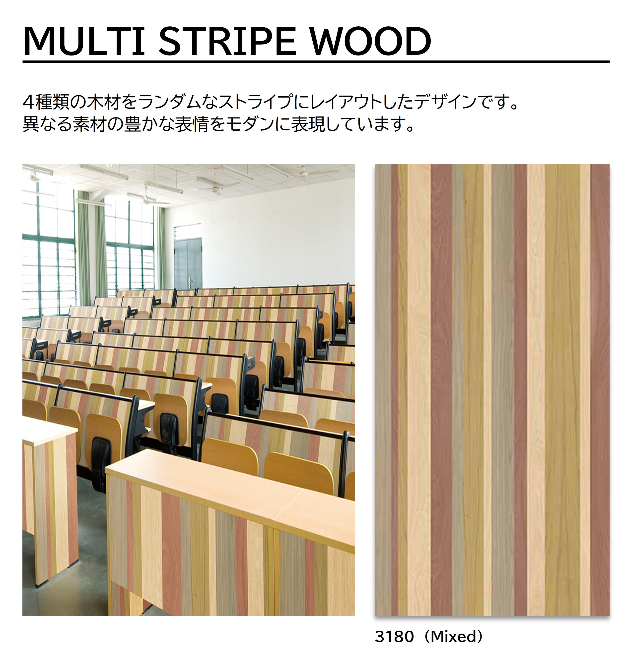 アイカ プラスワンダー MULTI STRIPE WOOD 1枚入 4×8 0.95mm 1200×2400mm メラミン化粧板 木目 WOOD 【受注生産】