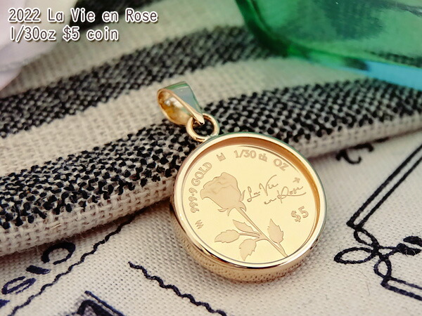 純金 1/30オンス La Vie en Rose バラ色の人生 薔薇 バラ コイン 金貨 ペンダントトップ 2022年限定 1100年の歴史ある英国王立造幣局製造品質保証書付き 両面保護ガラス クック諸島政府発行ニュージーランドドル 送料無料