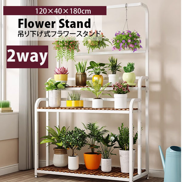 吊り下げ式お花照明ランプ【白いこと】 ガーデニングラック ハンギング 吊り下げ 御機嫌印字機 木 アイアン 見せびらかす仕合わせ 鉢植え プランター 室内 露天 今めかしい 園芸仕合わせ 鉢 観葉草木 多肉植物 2way