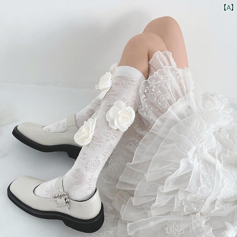 レディース ローズソックス 靴下 美脚効果 かわいい おしゃれ ガーリー 韓国 デート  学校 旅行 ロリータ キュート パフォーマンス コスチューム ステージ 衣装 映え
