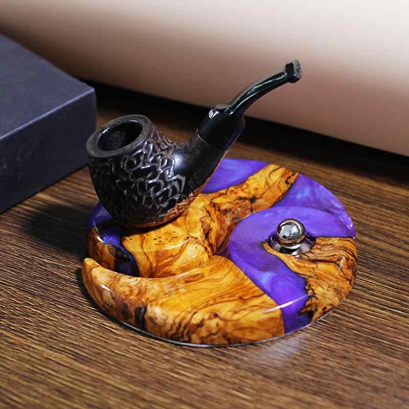 パイプ アクセサリー ディスプレイ スタンド オリーブウッド 無垢材 パイプラック 磁気 吸引 2ビット バケット ラック 360度 回転 パイプホルダー
