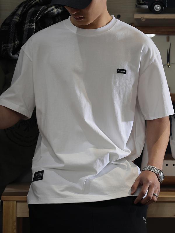 半袖Tシャツ メンズ メタルボタンリベット ショルダーパット Tシャツ メンズ 半袖 ビッグシルエット メタルロゴ チェーン 鎖